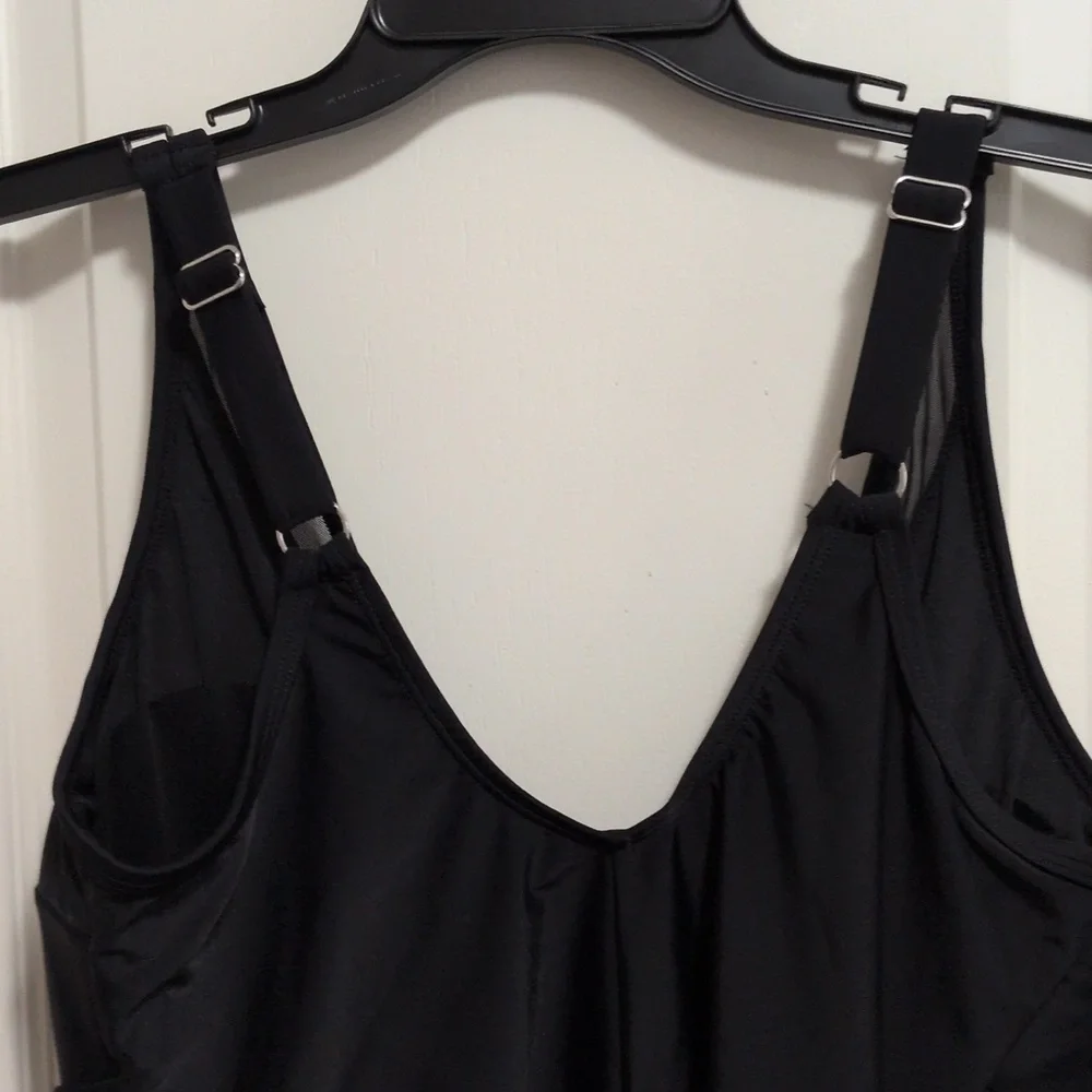 Low Cut Black One Piece Bathing Suit With Mesh - Picture 7 of 8